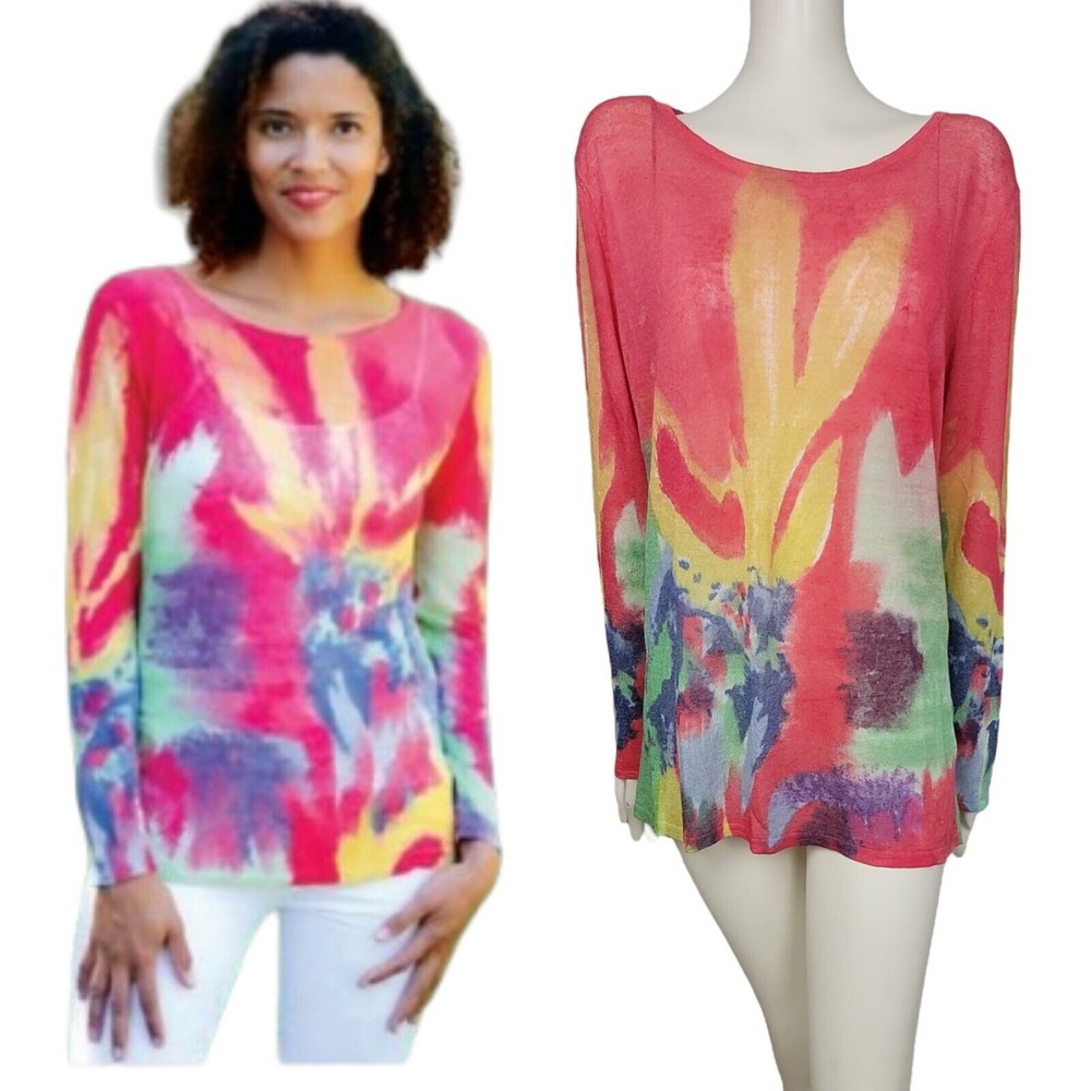Krimson Klover Hand Painted Watercolor Sheer Pullover Tunic Linen 728 Folly